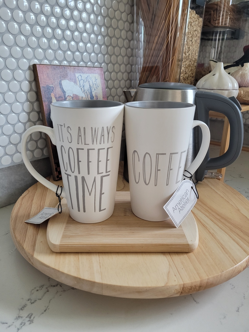 American Atelier White Ceramic 'Coffee' Mugs - Set of 2